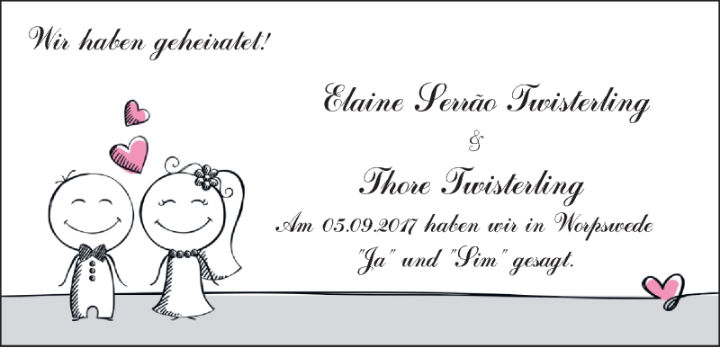 Hochzeitsanzeige von Elaine Serrão Twisterling von Wuemme Zeitung