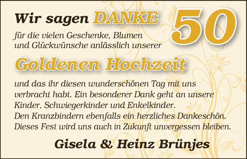 Hochzeitsanzeige von Gisela Brünjes von Wuemme Zeitung