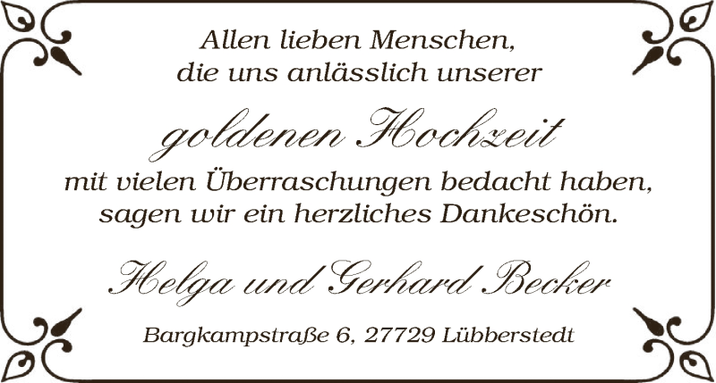 Hochzeitsanzeige von Helga Becker von Osterholzer Kreisblatt