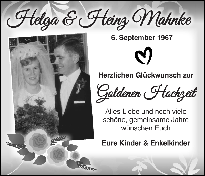 Hochzeitsanzeige von Helga Mahnke von Wuemme Zeitung