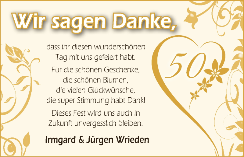 Hochzeitsanzeige von Irmgard Wrieden von Wuemme Zeitung