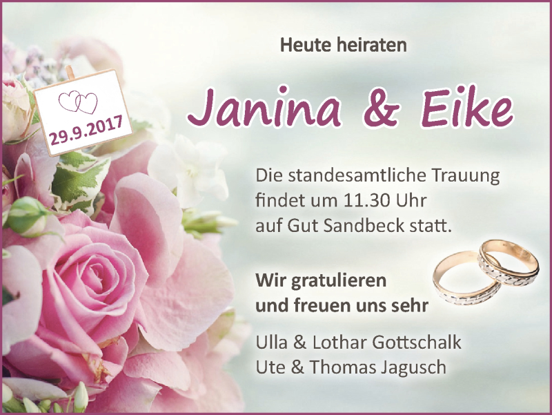 Hochzeitsanzeige von Janina  von Osterholzer Kreisblatt