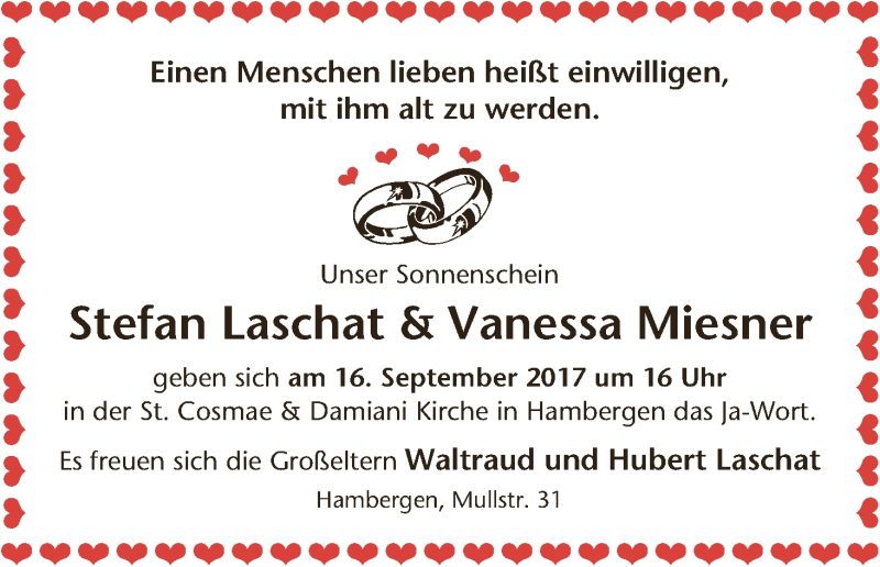Hochzeitsanzeige von Stefan Laschat von Osterholzer Kreisblatt