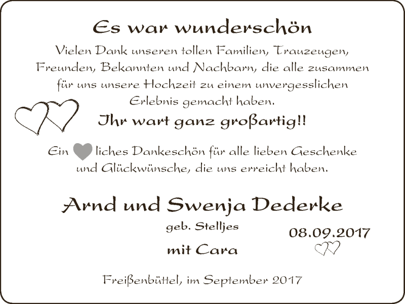 Hochzeitsanzeige von Swenja Dederke von Osterholzer Kreisblatt