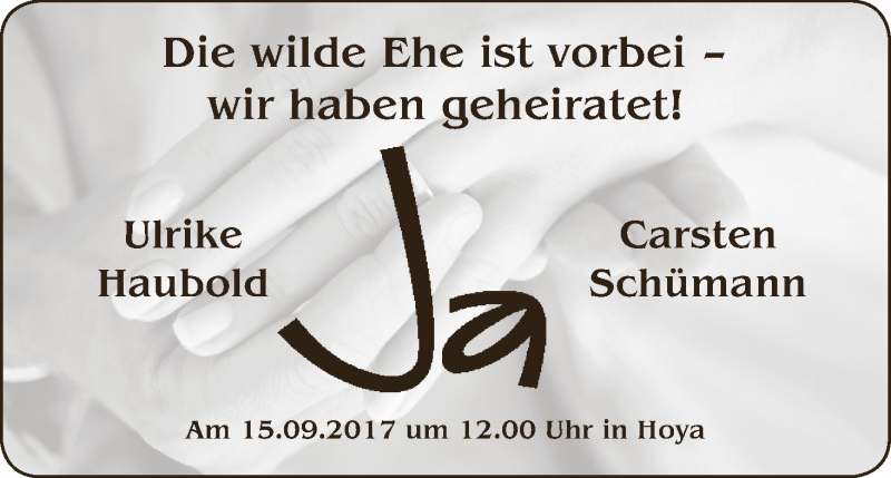 Hochzeitsanzeige von Ulrike Haubold von WESER-KURIER