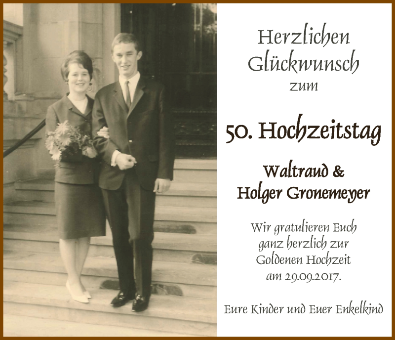 Hochzeitsanzeige von Waltraud Gronemeyer von WESER-KURIER