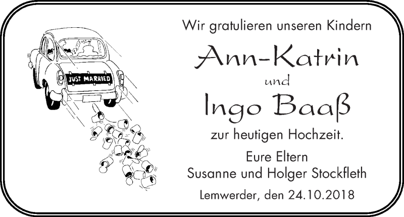 Hochzeitsanzeige von Ann-Katrin Baaß von Die Norddeutsche