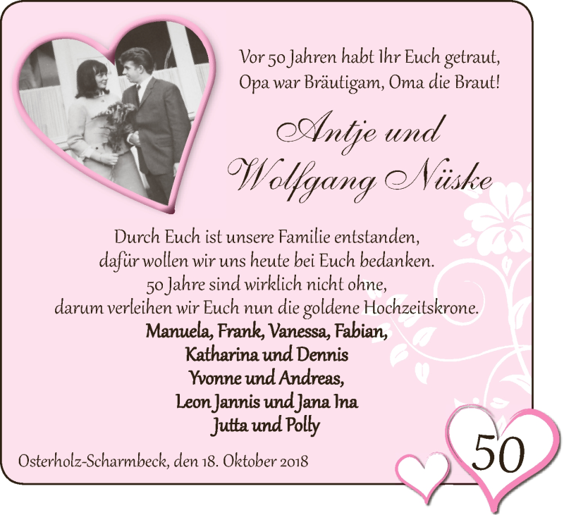 Hochzeitsanzeige von Antje Nüske von Osterholzer Kreisblatt