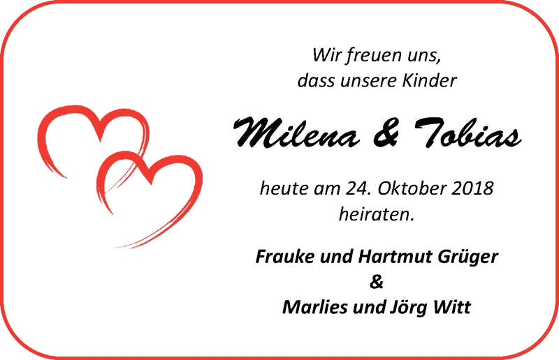 Hochzeitsanzeige von Milena  von WESER-KURIER