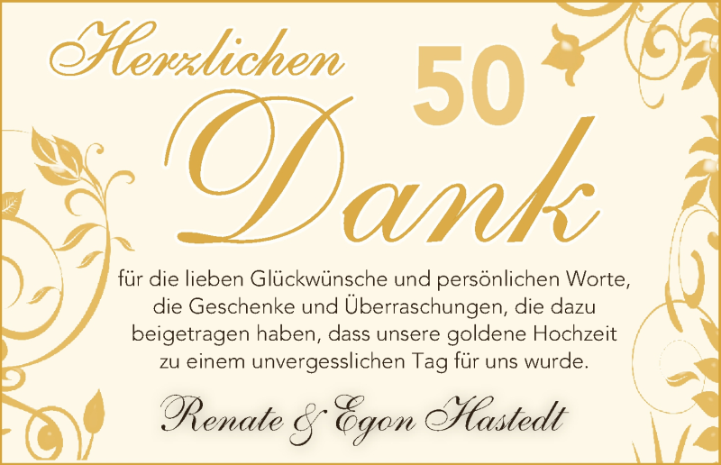 Hochzeitsanzeige von Renate Hastedt von Wuemme Zeitung