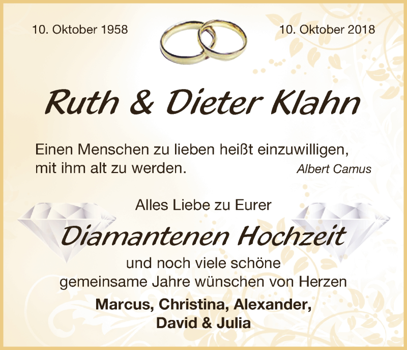 Hochzeitsanzeige von Ruth Klahn von Wuemme Zeitung