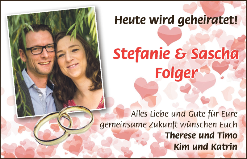 Hochzeitsanzeige von Stefanie Folger von WESER-KURIER