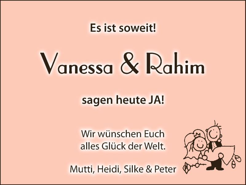 Hochzeitsanzeige von Vanessa  von WESER-KURIER