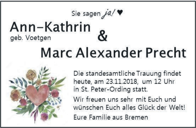 Hochzeitsanzeige von Ann-Kathrin Precht von WESER-KURIER