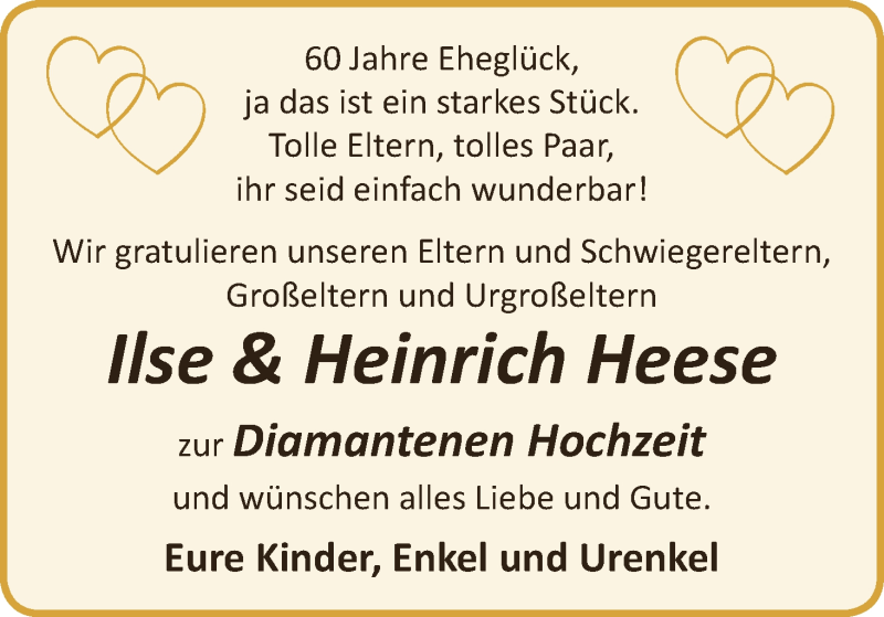 Hochzeitsanzeige von Ilse Heese von Osterholzer Kreisblatt