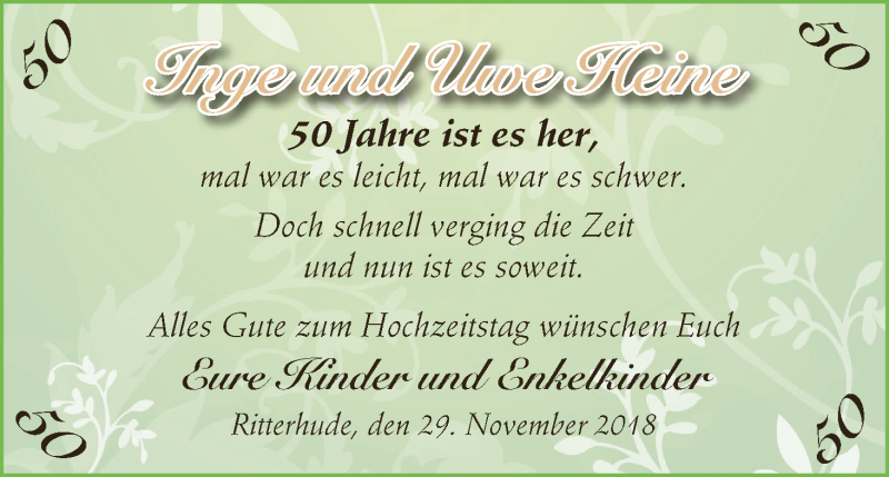 Hochzeitsanzeige von Inge Heine von Osterholzer Kreisblatt