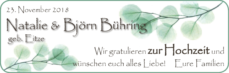 Hochzeitsanzeige von Natalie Bühring von WESER-KURIER
