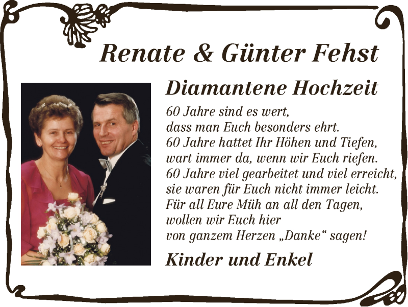Hochzeitsanzeige von Renate Fehst von Die Norddeutsche