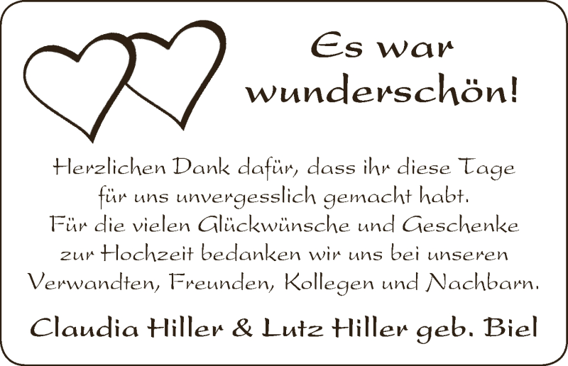 Hochzeitsanzeige von Claudia Hiller von Osterholzer Kreisblatt