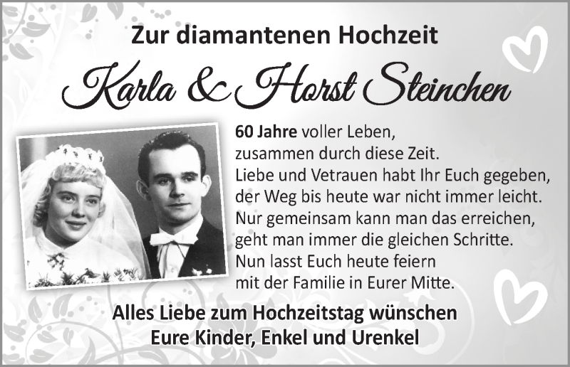 Hochzeitsanzeige von Karla Steinchen von Osterholzer Kreisblatt