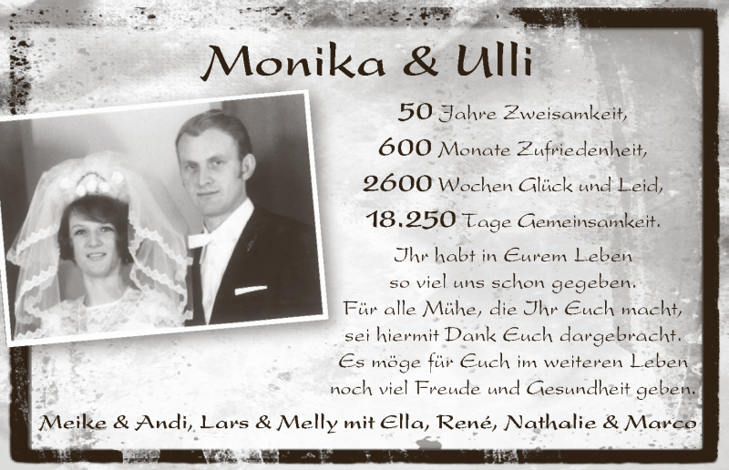 Hochzeitsanzeige von Monika  von WESER-KURIER