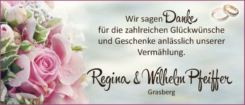 Hochzeitsanzeige von Regina Pfeiffer von Wuemme Zeitung