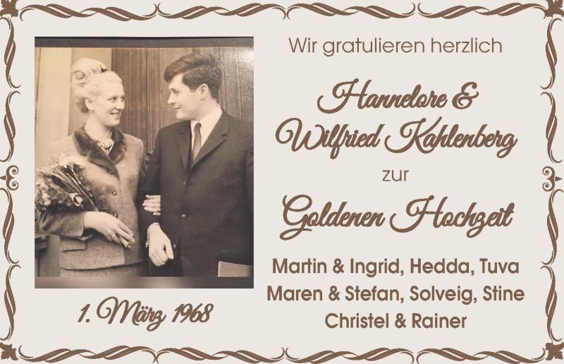 Hochzeitsanzeige von Hannerlore Kahlenberg von Die Norddeutsche