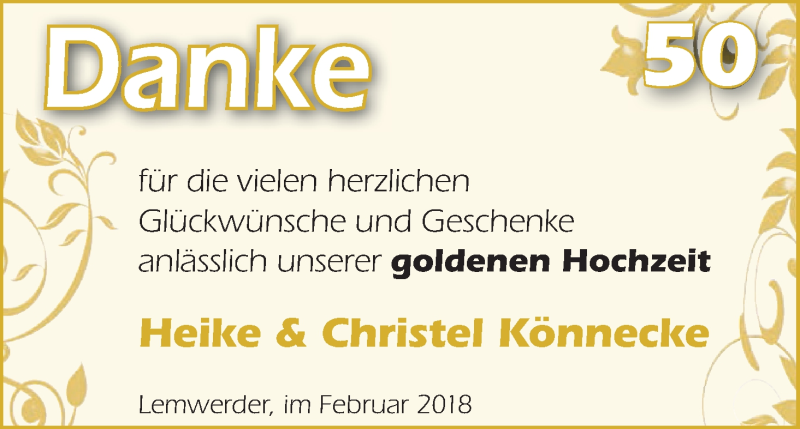 Hochzeitsanzeige von Heike Könnecke von Die Norddeutsche