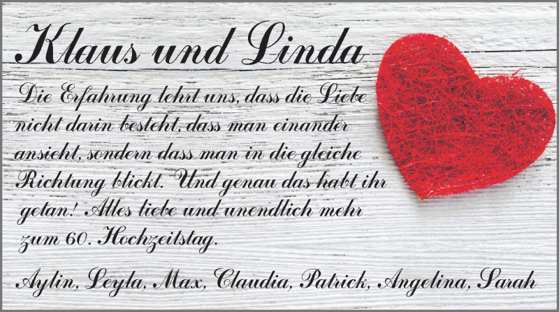 Hochzeitsanzeige von Klaus  von WESER-KURIER