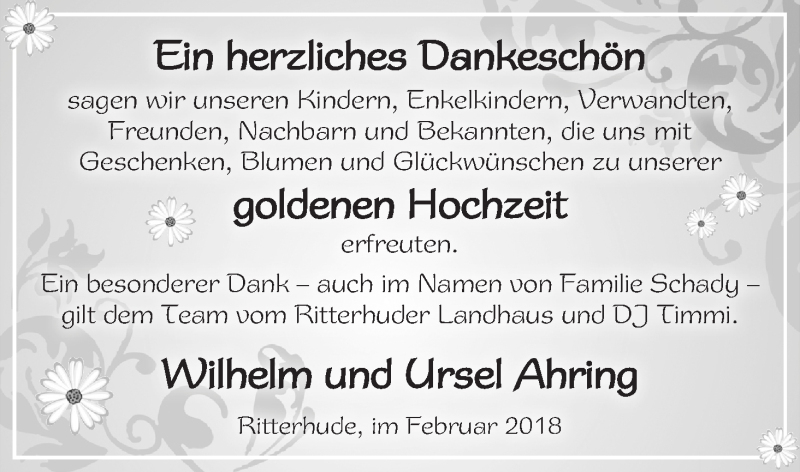 Hochzeitsanzeige von Ursel Ahring von Osterholzer Kreisblatt