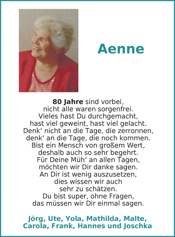 Hochzeitsanzeige von Aenne  von WESER-KURIER