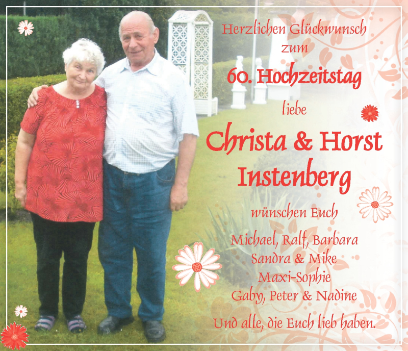 Hochzeitsanzeige von Christa Instenberg von WESER-KURIER