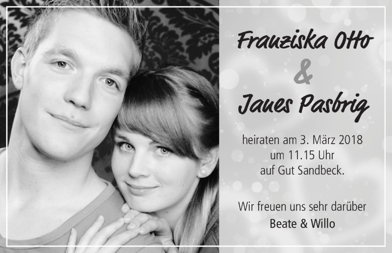 Hochzeitsanzeige von Franziska Otto von Osterholzer Kreisblatt
