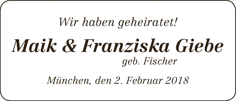 Hochzeitsanzeige von Maik Giebe von WESER-KURIER