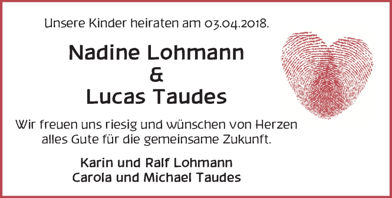 Hochzeitsanzeige von Nadine Lohmann von WESER-KURIER