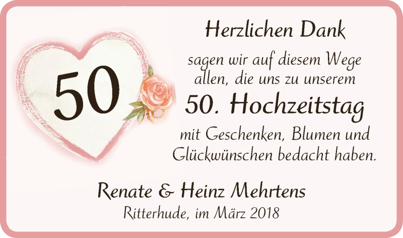 Hochzeitsanzeige von Renate Mehrtens von Osterholzer Kreisblatt
