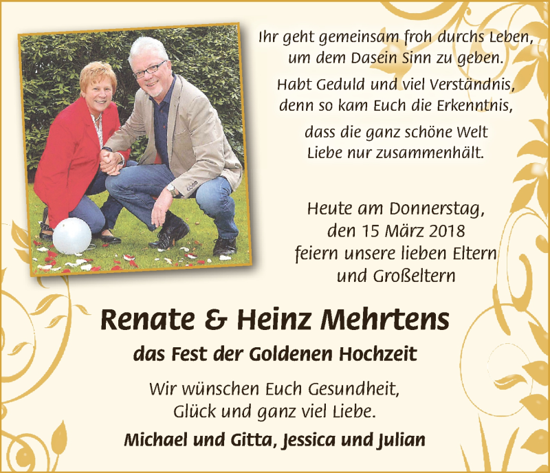 Hochzeitsanzeige von Renate Mehrtens von Osterholzer Kreisblatt