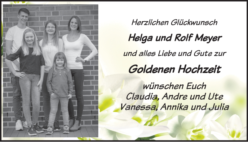 Hochzeitsanzeige von Helga Meyer von Die Norddeutsche