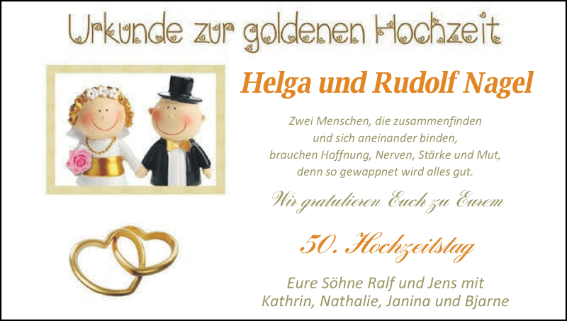 Hochzeitsanzeige von Helga Nagel von WESER-KURIER