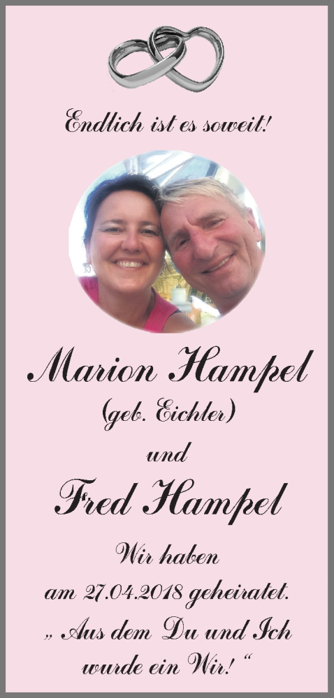 Hochzeitsanzeige von Marion Hampel von Die Norddeutsche