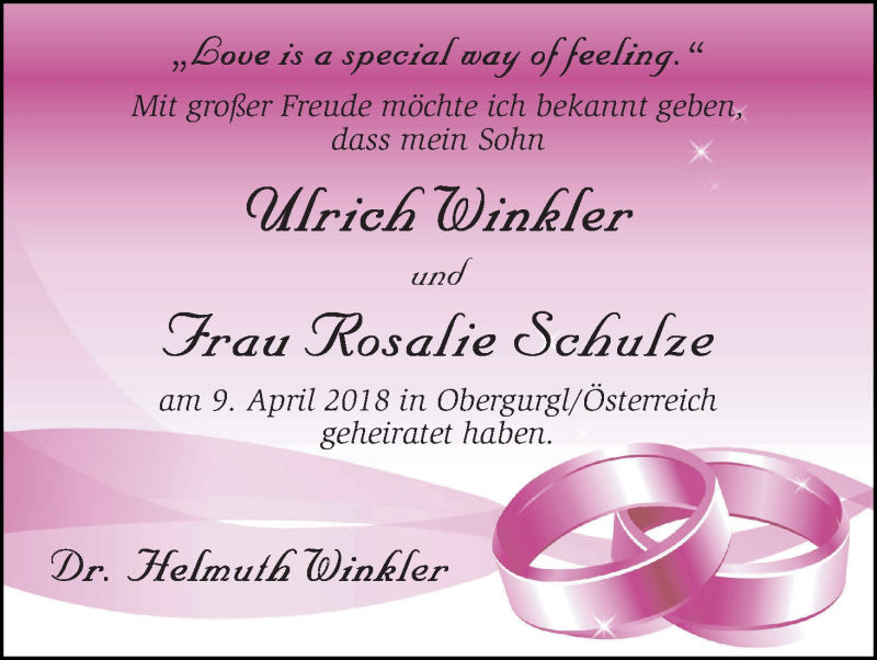 Hochzeitsanzeige von Ullrich Winkler von WESER-KURIER