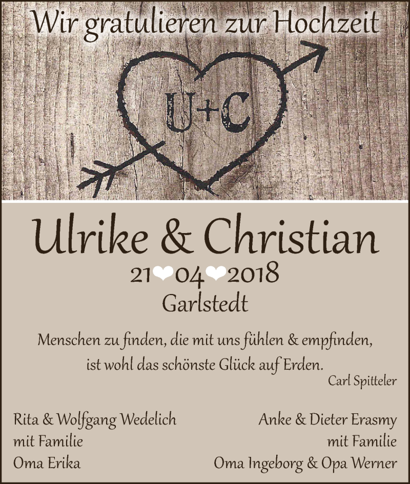 Hochzeitsanzeige von Ulrike  von Osterholzer Kreisblatt