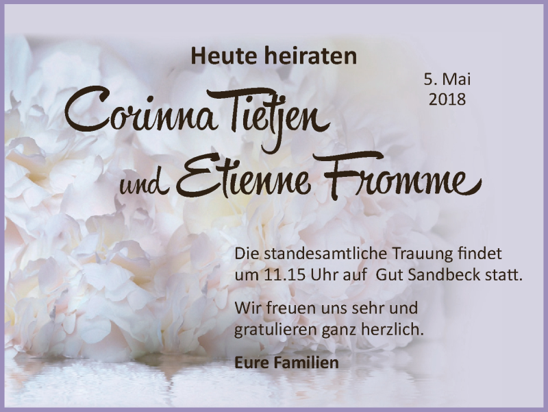 Hochzeitsanzeige von Corinna Tietjen von Osterholzer Kreisblatt