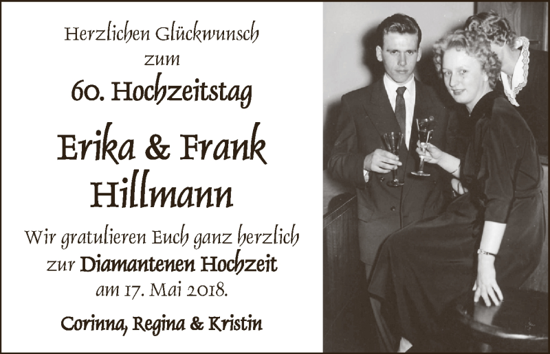 Hochzeitsanzeige von Erika Hillmann von WESER-KURIER