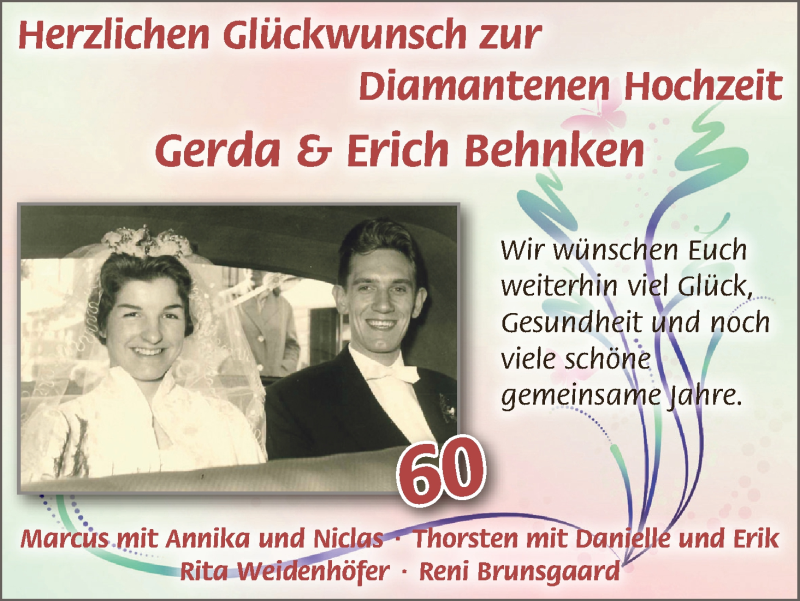 Hochzeitsanzeige von Gerda Behnken von WESER-KURIER