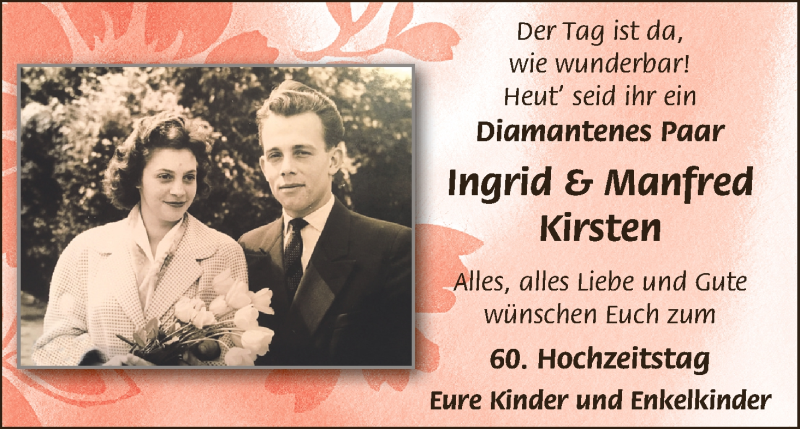 Hochzeitsanzeige von Ingrid Kirsten von Wuemme Zeitung