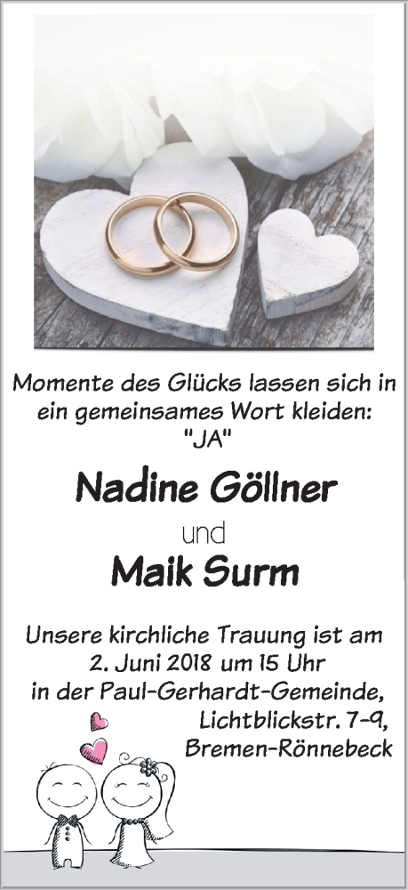 Hochzeitsanzeige von Nadine Göllner von WESER-KURIER