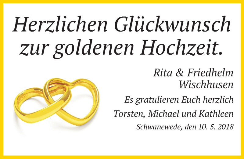 Hochzeitsanzeige von Rita Wischhusen von Die Norddeutsche