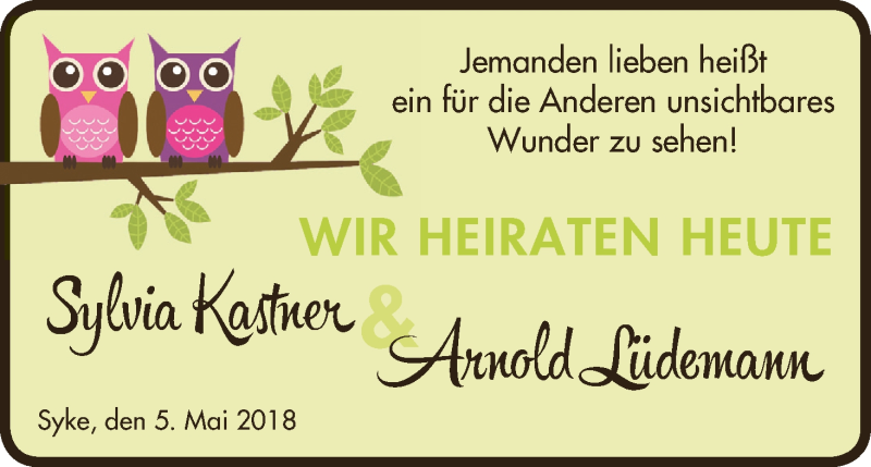 Hochzeitsanzeige von Sylvia Kastner von Regionale Rundschau/Syker Kurier