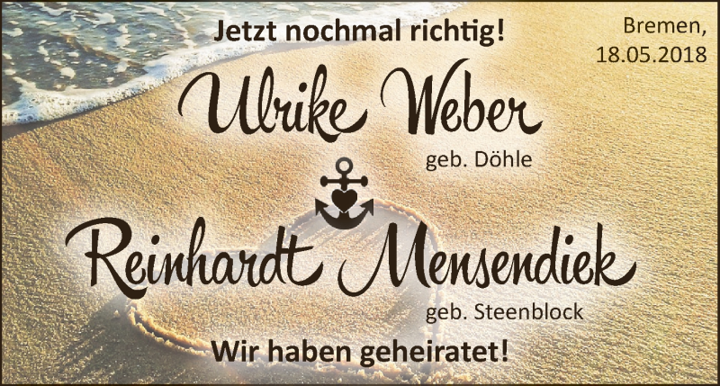 Hochzeitsanzeige von Ulrike Weber von WESER-KURIER